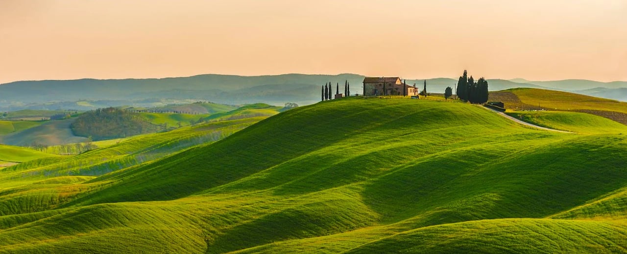 Rolling hills on a scenic cycling holiday