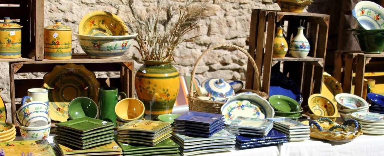 Pottery and ceramic stall on an artisan cycling holiday