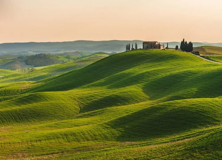 Rolling hills on a scenic cycling holiday