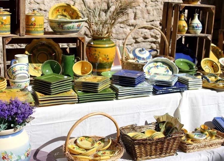 Pottery and ceramic stall on an artisan cycling holiday